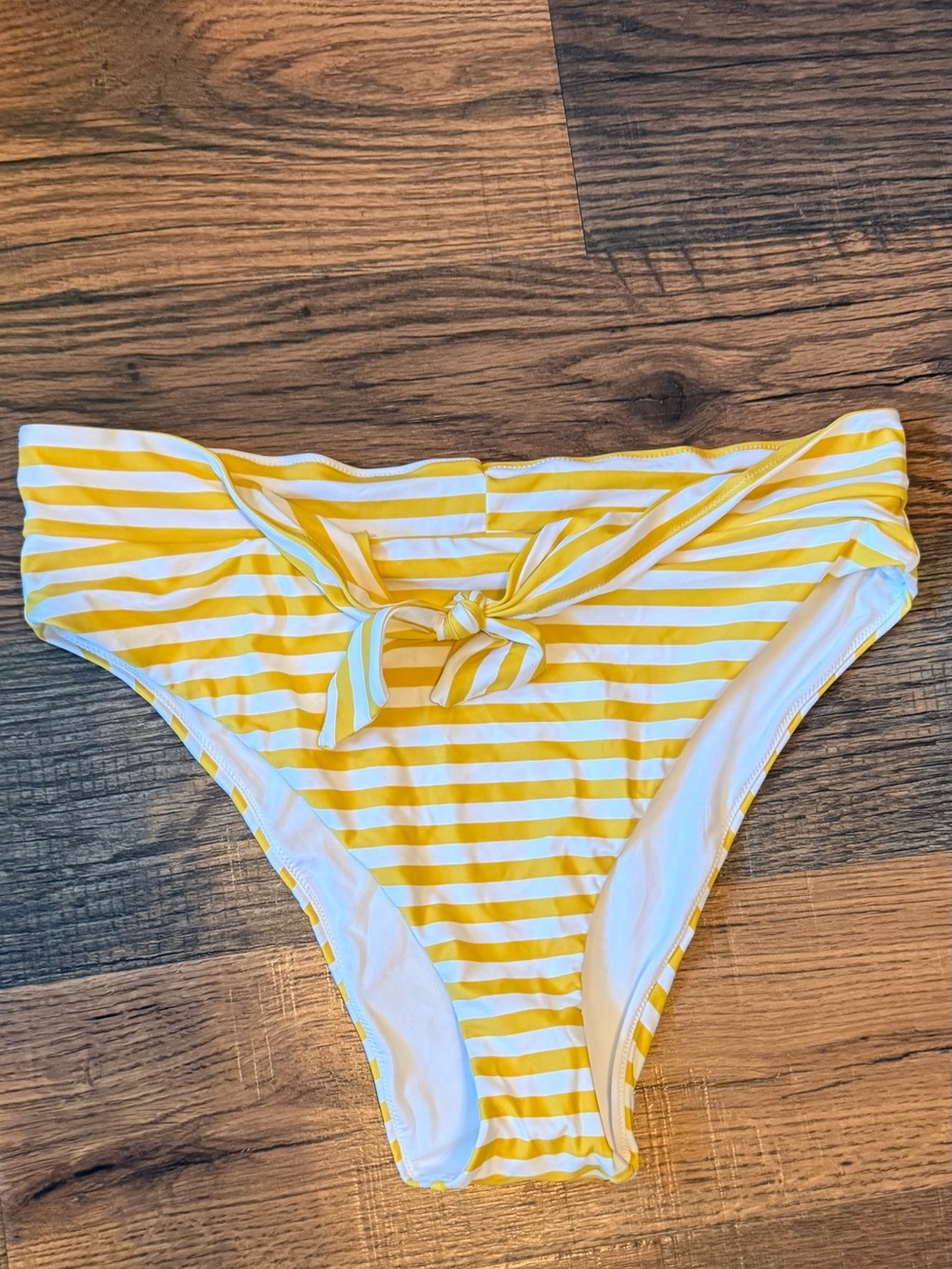 Aerie Women’s High Cut Cheeky Cut Out Tie Bikini Bottoms Yellow & White XL New!
